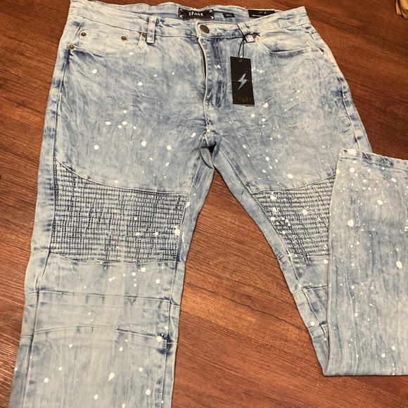 SPARK Slim Straight paint splatter light wash jeans 34 / 32 NEW with tags - Picture 3 of 9